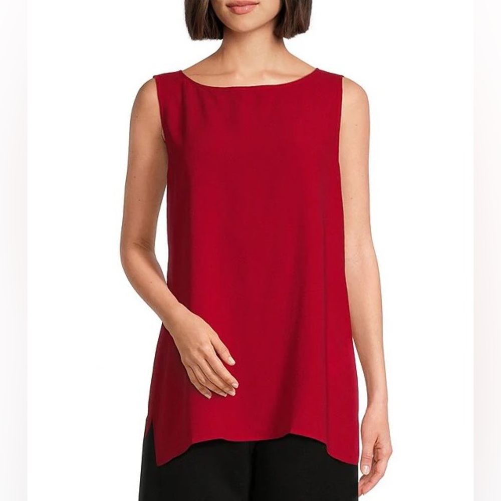 NWT Eileen Fisher
Silk Georgette Crepe Boat Neck Sleeveless Long Shell